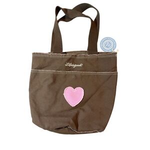 Life is Good Brown Canvas Tote Bag Pink Heart
